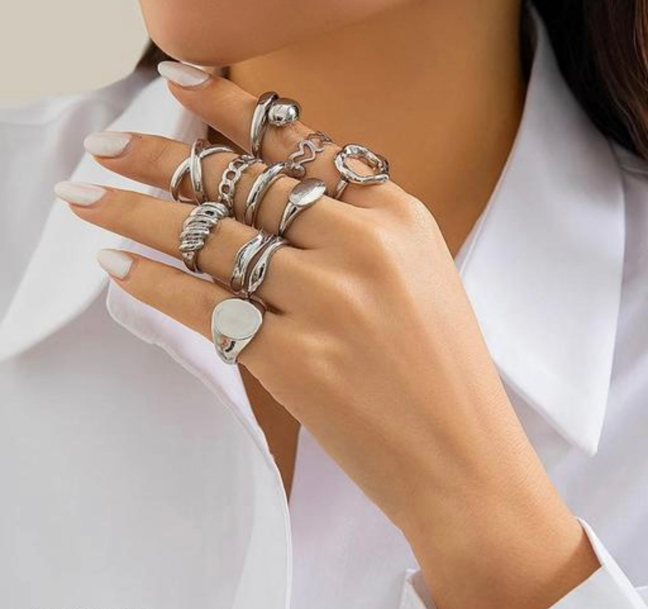 Trendy Irregular Adjustable Rings - Set of 10