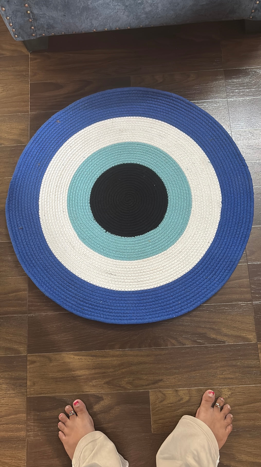 Hand Braided Round Evil Eye Floor/Table/Desk Mat