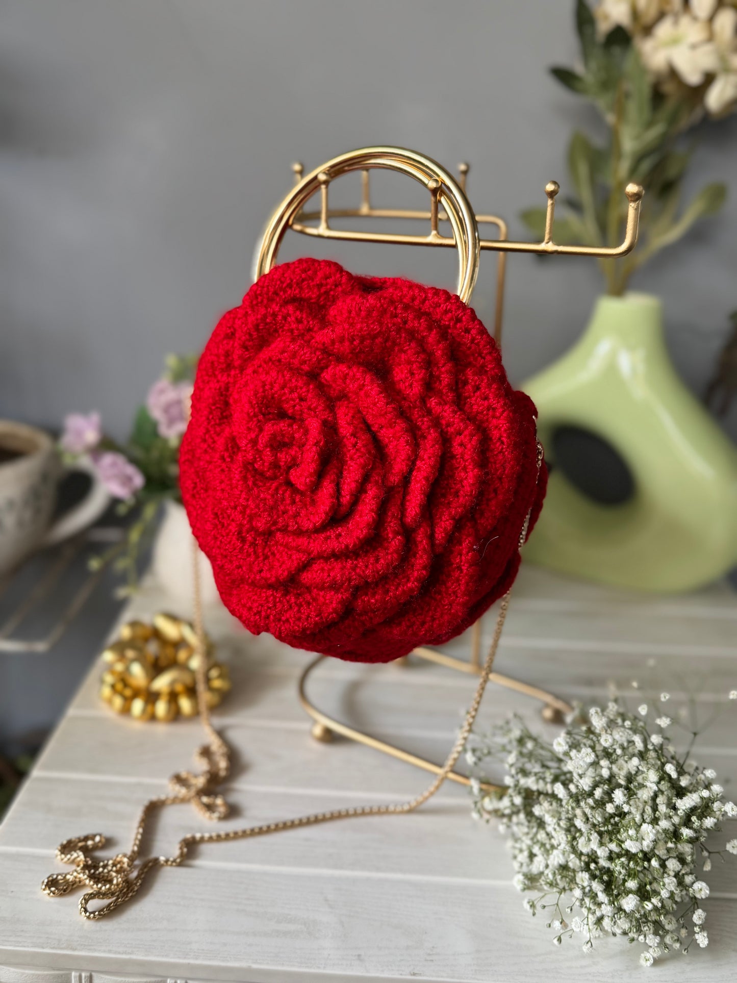 Exquisite Rose Shape Handmade Crochet Bag