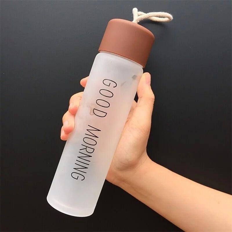 Happy Morning Frosted Glass Water Bottle - 360 ML