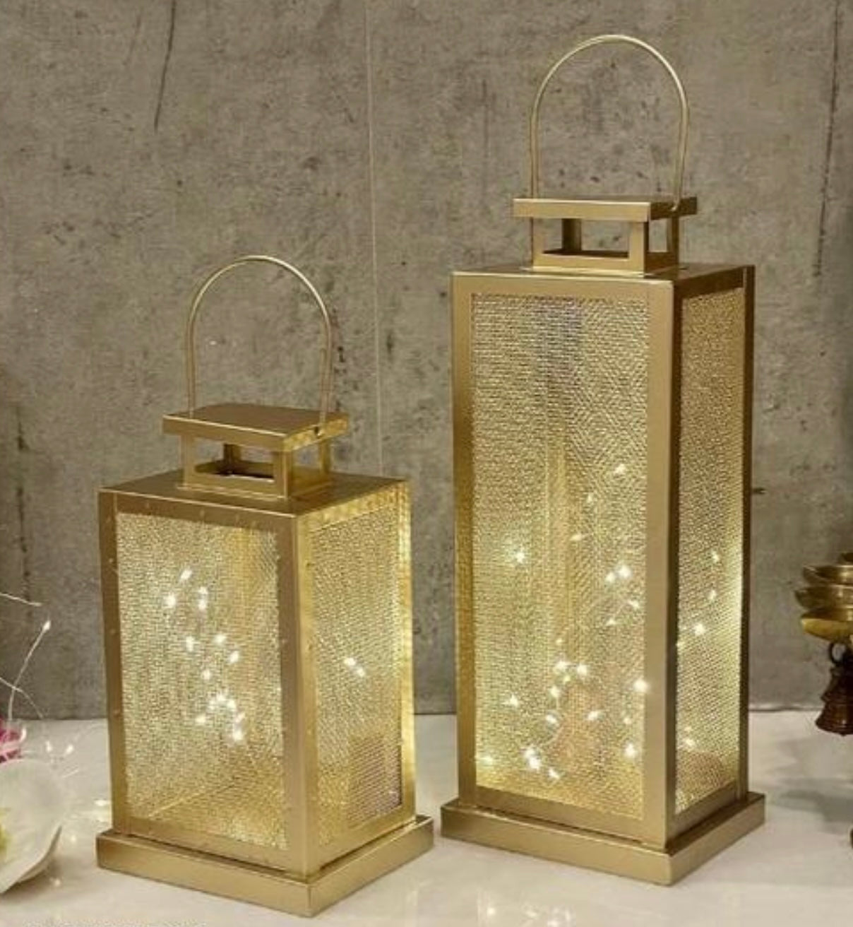 Decorative Metal Mesh Lanterns - Set of 2
