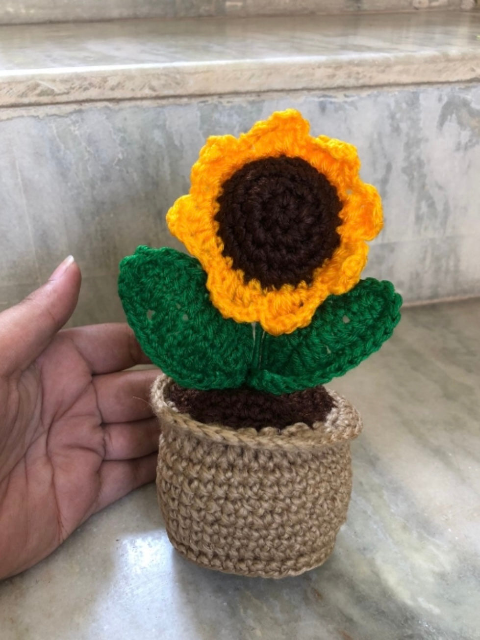 Handmade Crochet Sunflower Plant Pot