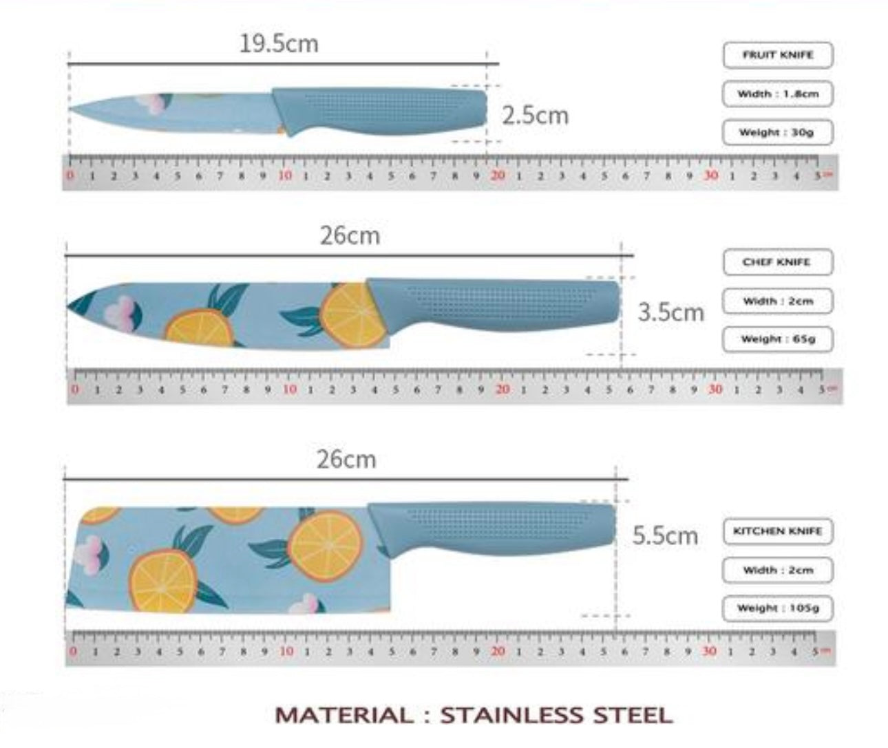 Color Pop Stainless Steel Professional Knife - Set of 3