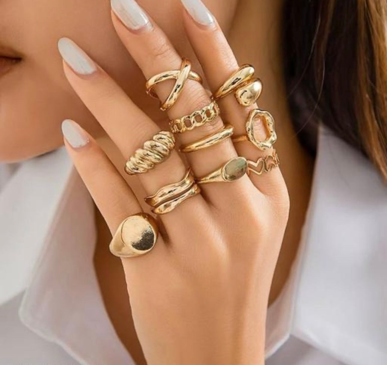 Trendy Irregular Adjustable Rings - Set of 10