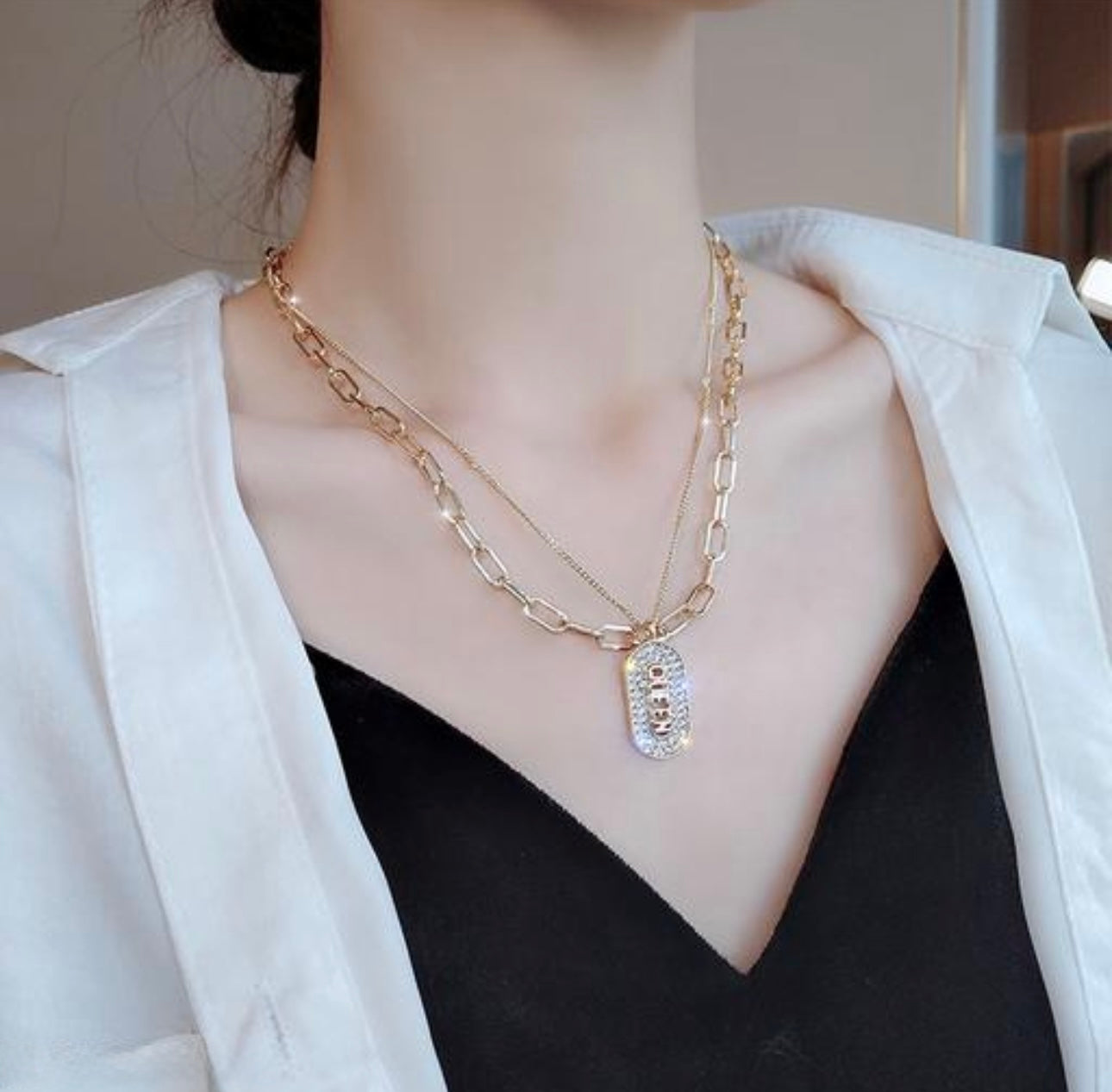 Gold-plated Multi Layered Zircon QUEEN Necklace