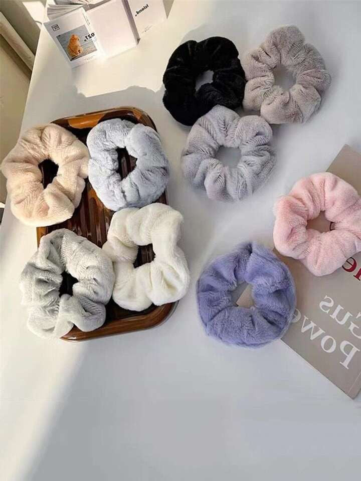 Korean Thick Plush Velvet Scrunchies - Set of 4 (Assorted Colors)