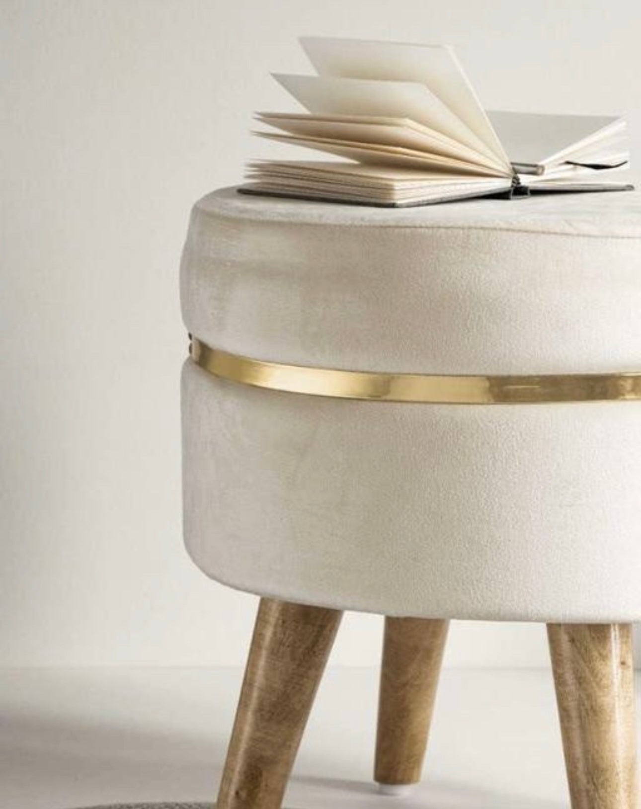 Luxe Pearl White Faux Velvet Ottoman