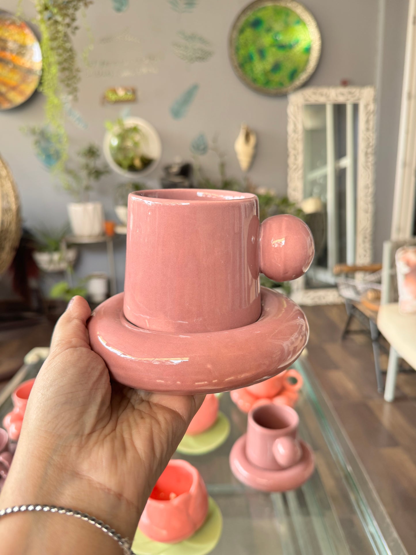 Chunky Ball Handle Mug & Saucer Set
