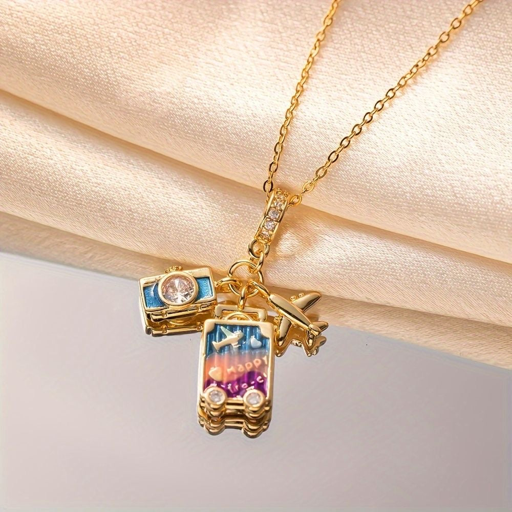 Exclusive Suitcase Airplane Travel Style Vacation Pendant/Neckpiece