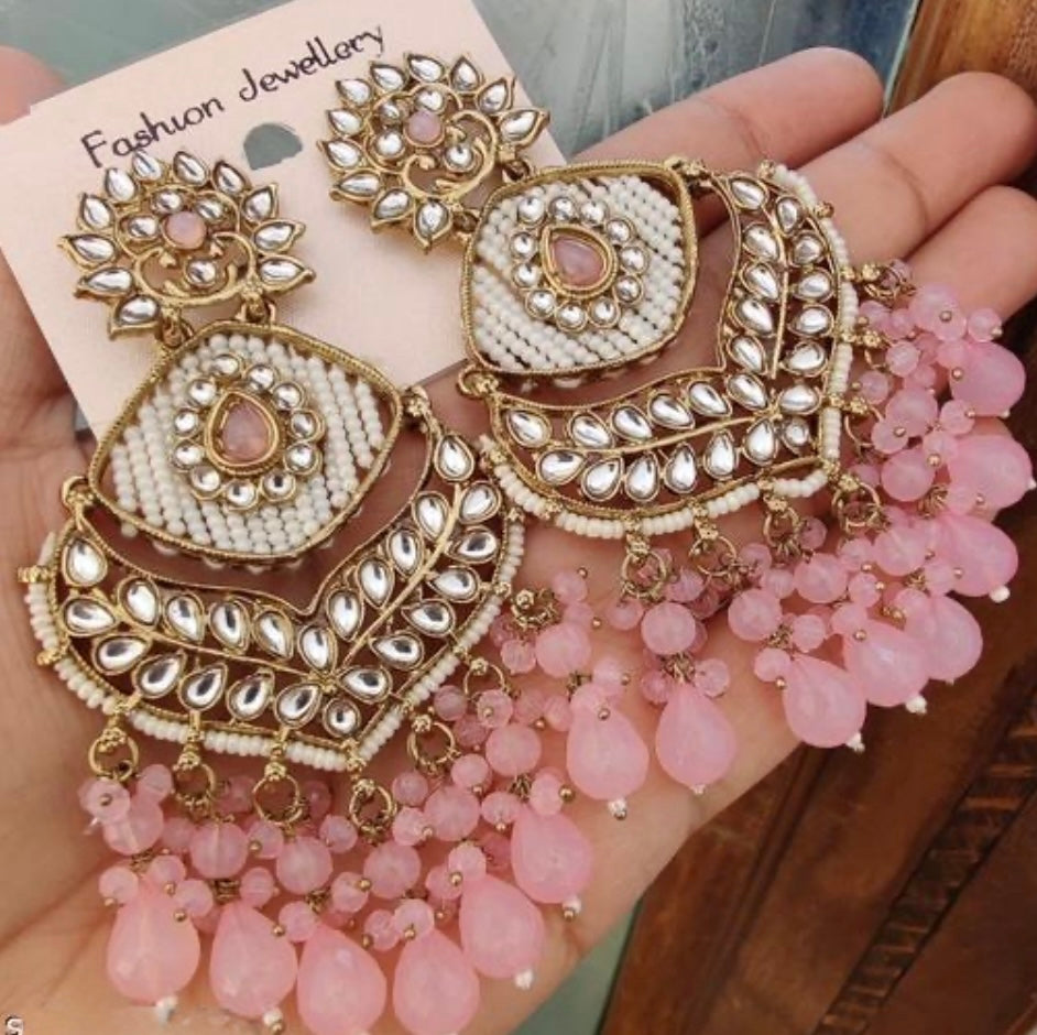 Graceful Heavy Chandbali Pearls Earrings