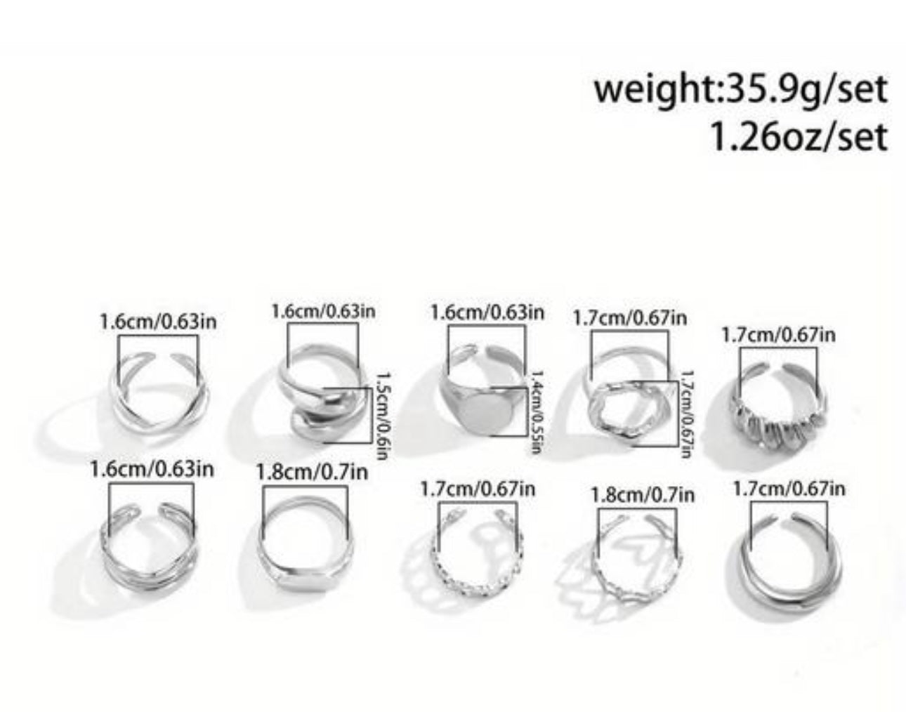 Trendy Irregular Adjustable Rings - Set of 10