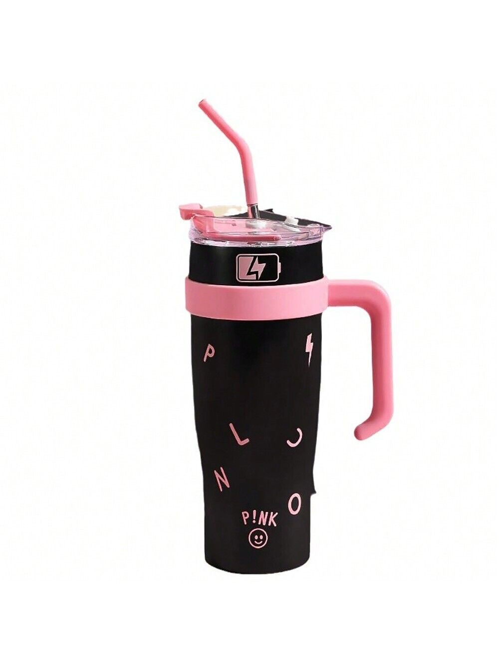 Black & Pink Insulated Tumbler with Straw