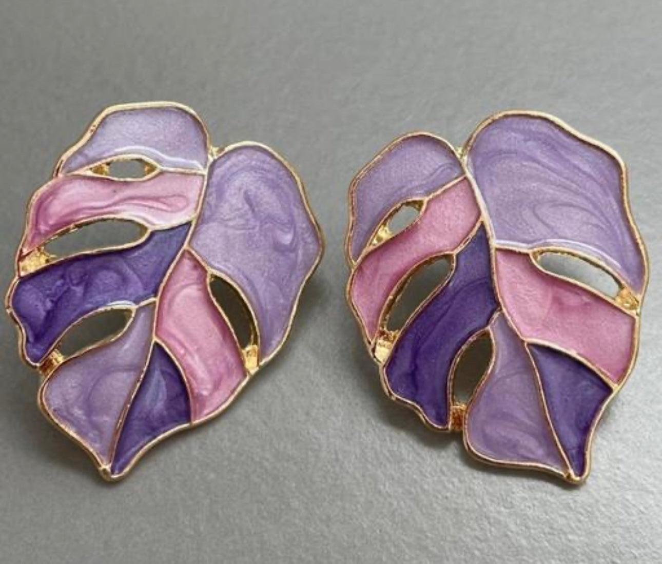 Purple Palm Tree Leaves Metal Earrings