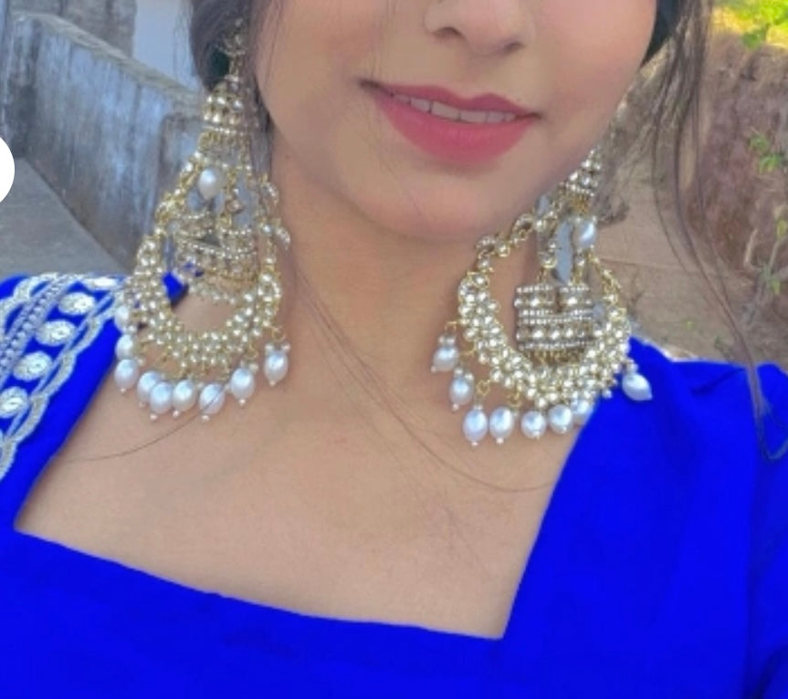 Large Kundan Pearl Danglers Earrings