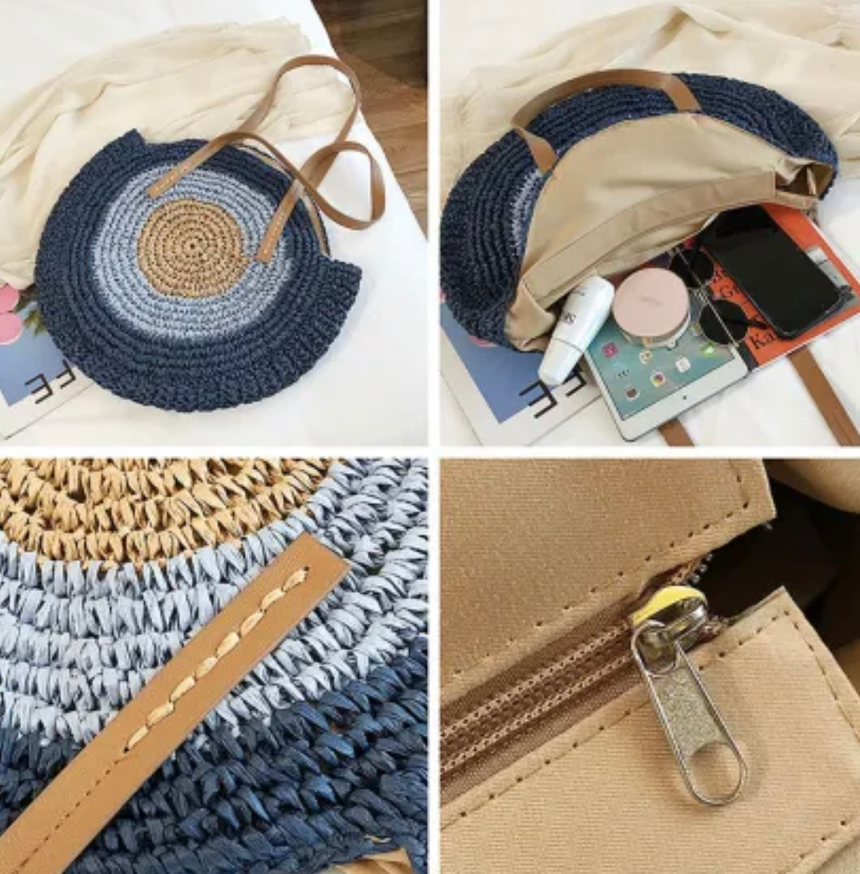 Evil Eye Round Straw Shoulder Bag