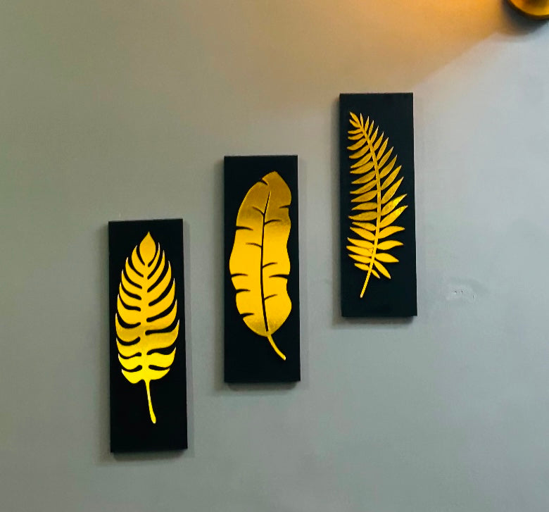 Leaf Design Gold Metal Wall Art - Set of 3