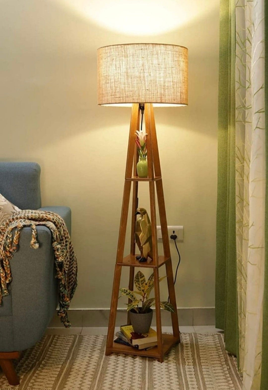 Decorative Wooden Tripod Floor Lamp