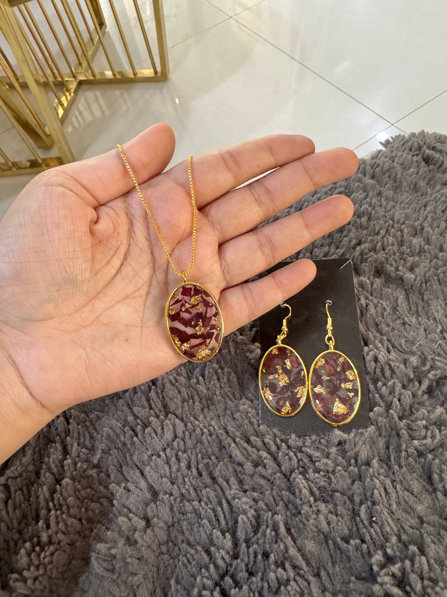 Rose Petals Preservation Pendant & Earrings Combo