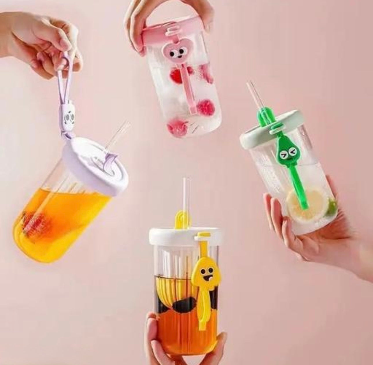 Cute Kawaii Boba Glass Tumbler with Straw & Lid