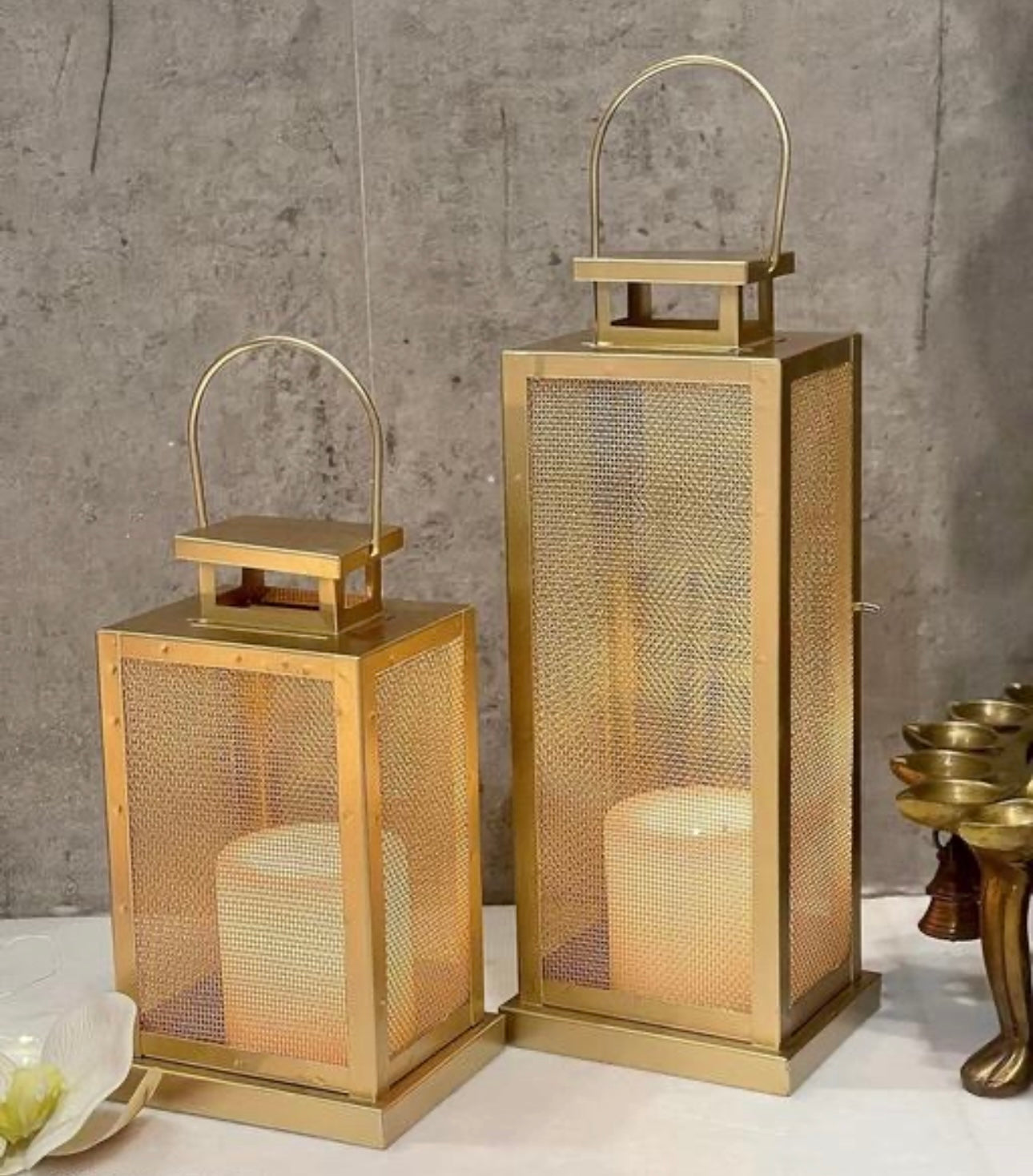 Decorative Metal Mesh Lanterns - Set of 2