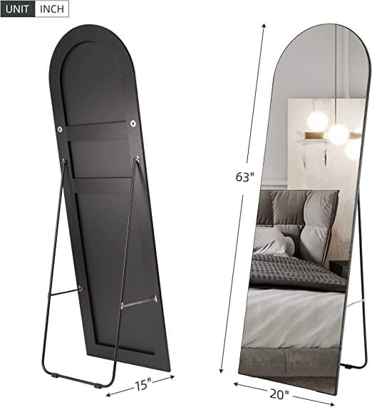 Decorative Full Length Arched Metal Frame Standing Mirror with Stand