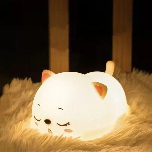 Adorable Sleeping Cat Silicon LED Night Light - Rechargeable