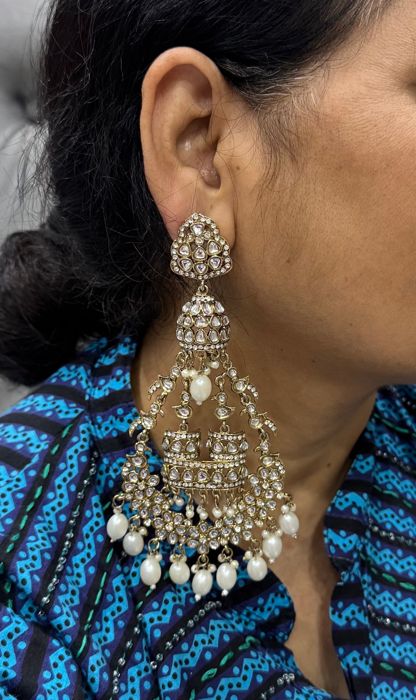 Large Kundan Pearl Danglers Earrings