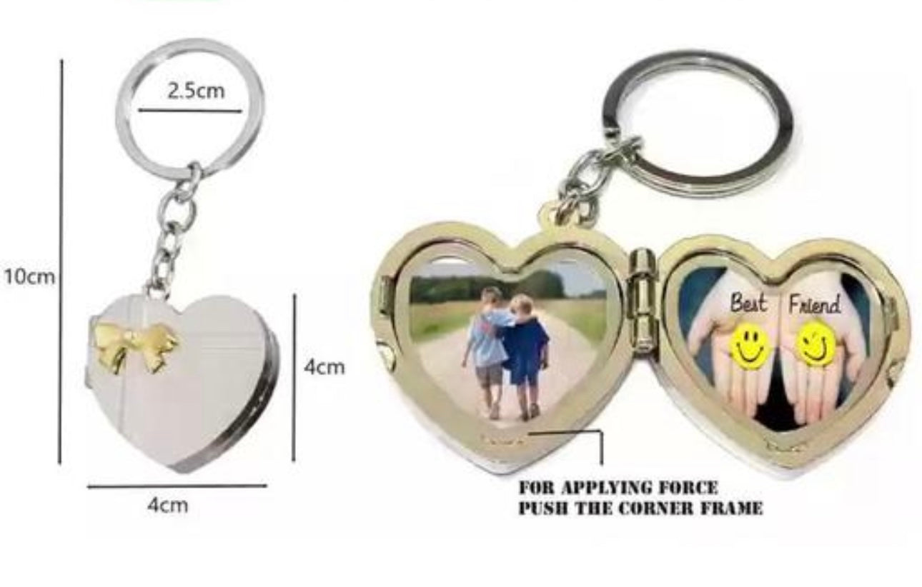 Heart Shape Couple Photo Frame Metal Keychain