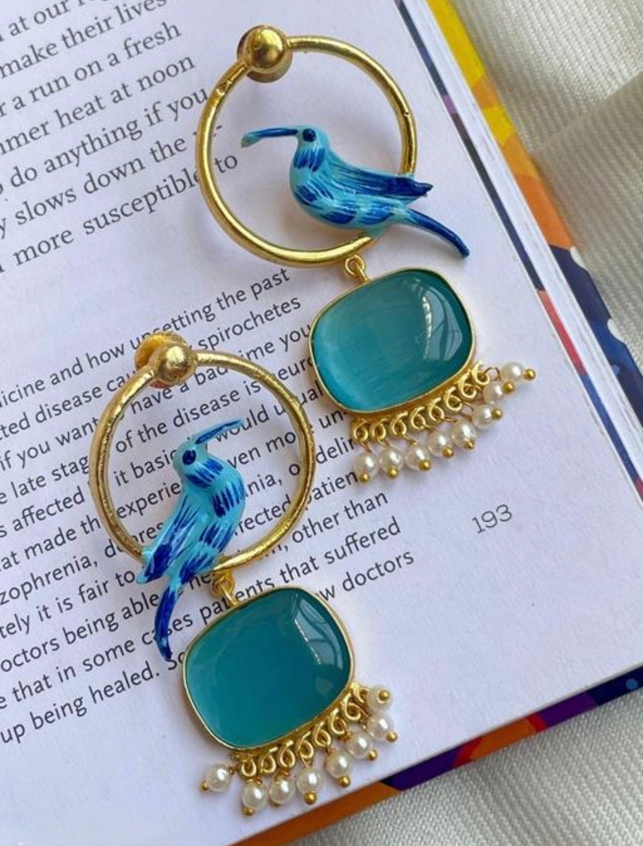 Trendy Natural Colorful Gemstone Bird Statement Earrings