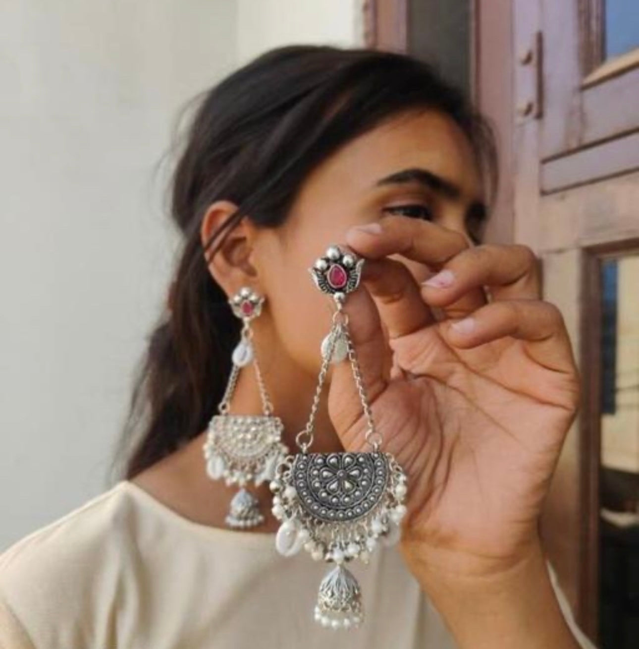 Boho Large Drop Statement Oxidised Earrings