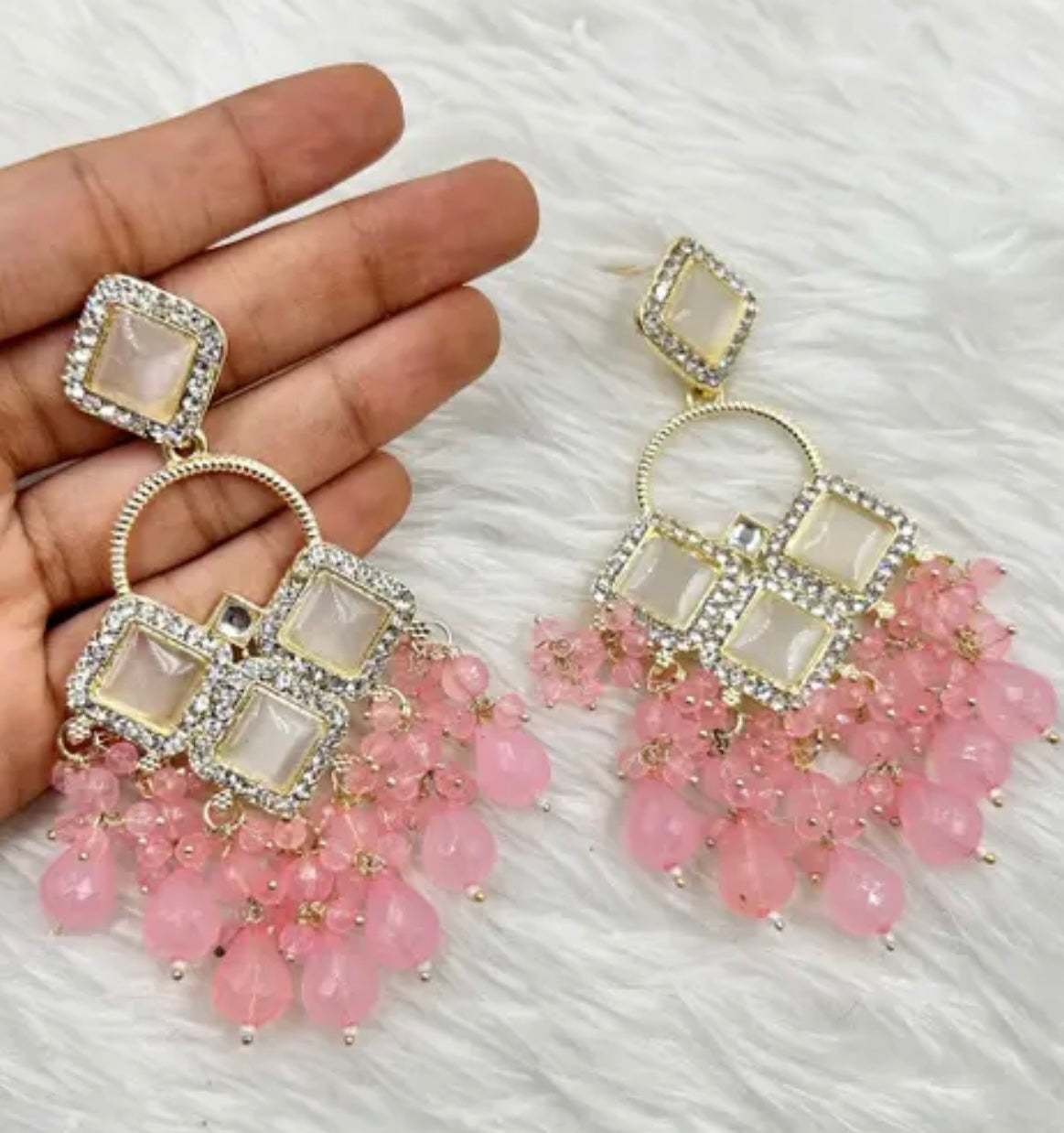 Crystal & Monalisa Stone Kundan Earrings