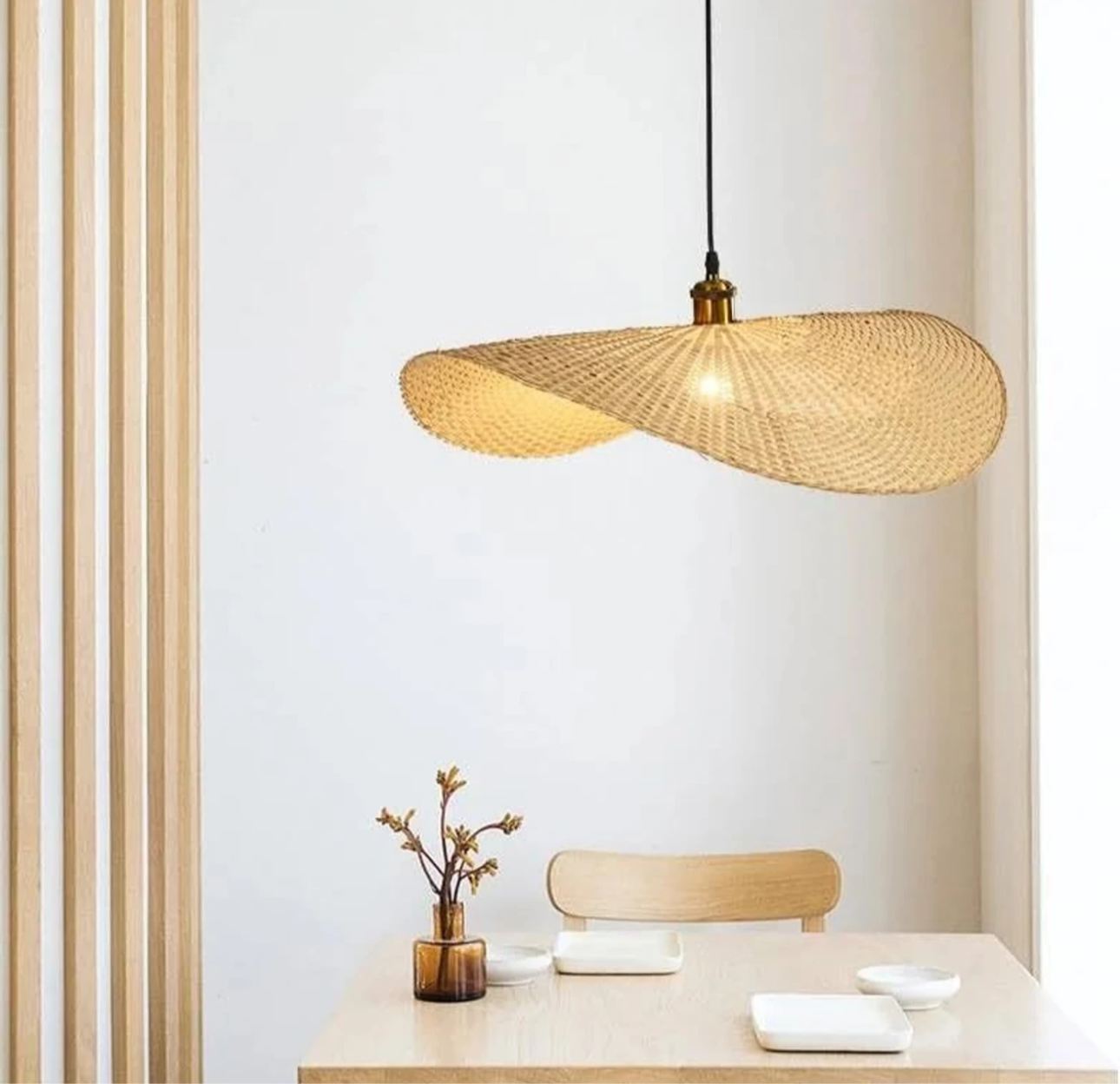 Farmhouse Rustic Rattan Woven Pendant Light | Straw Hat Modern Hanging Pendant Light