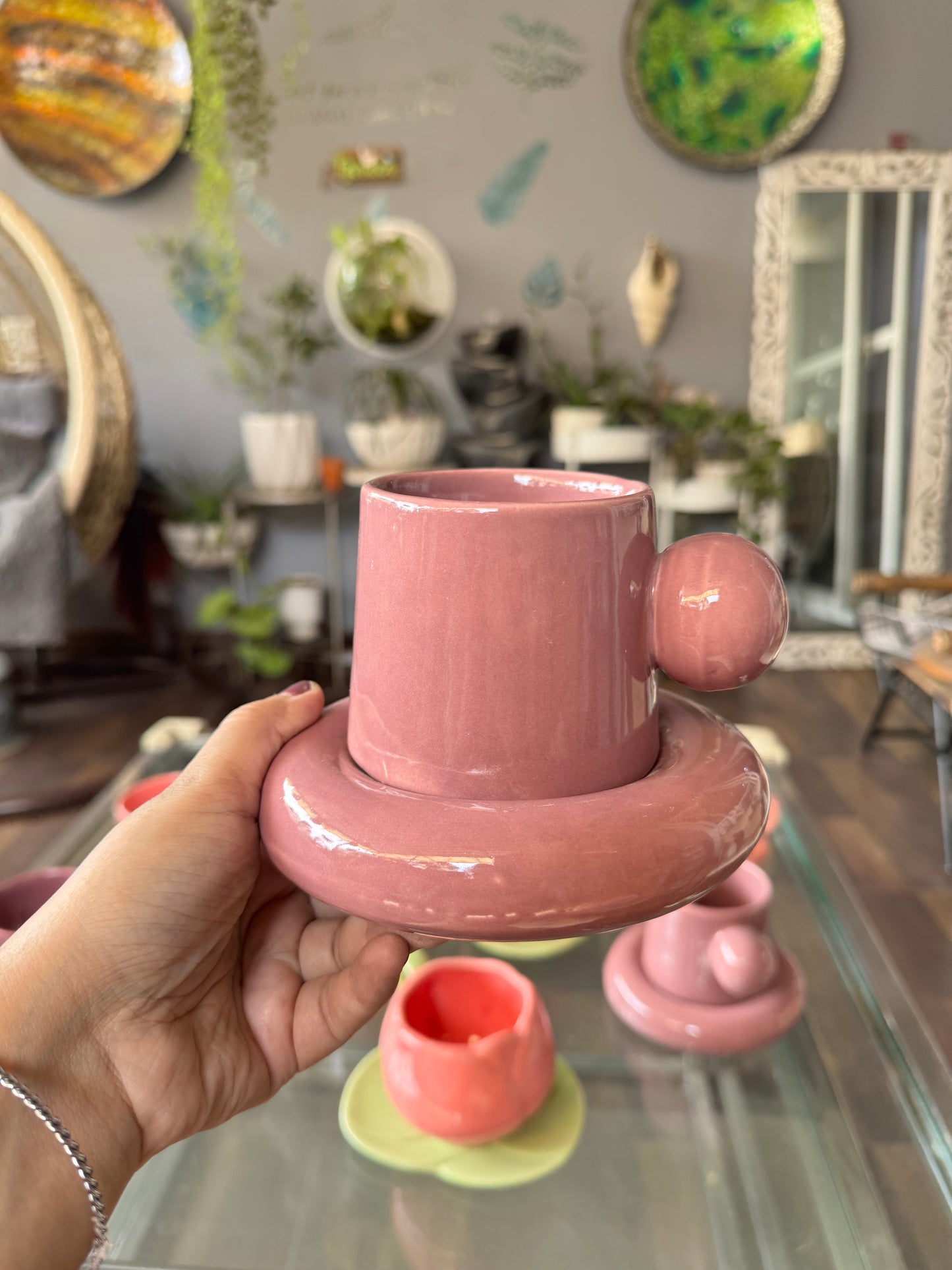 Chunky Ball Handle Mug & Saucer Set