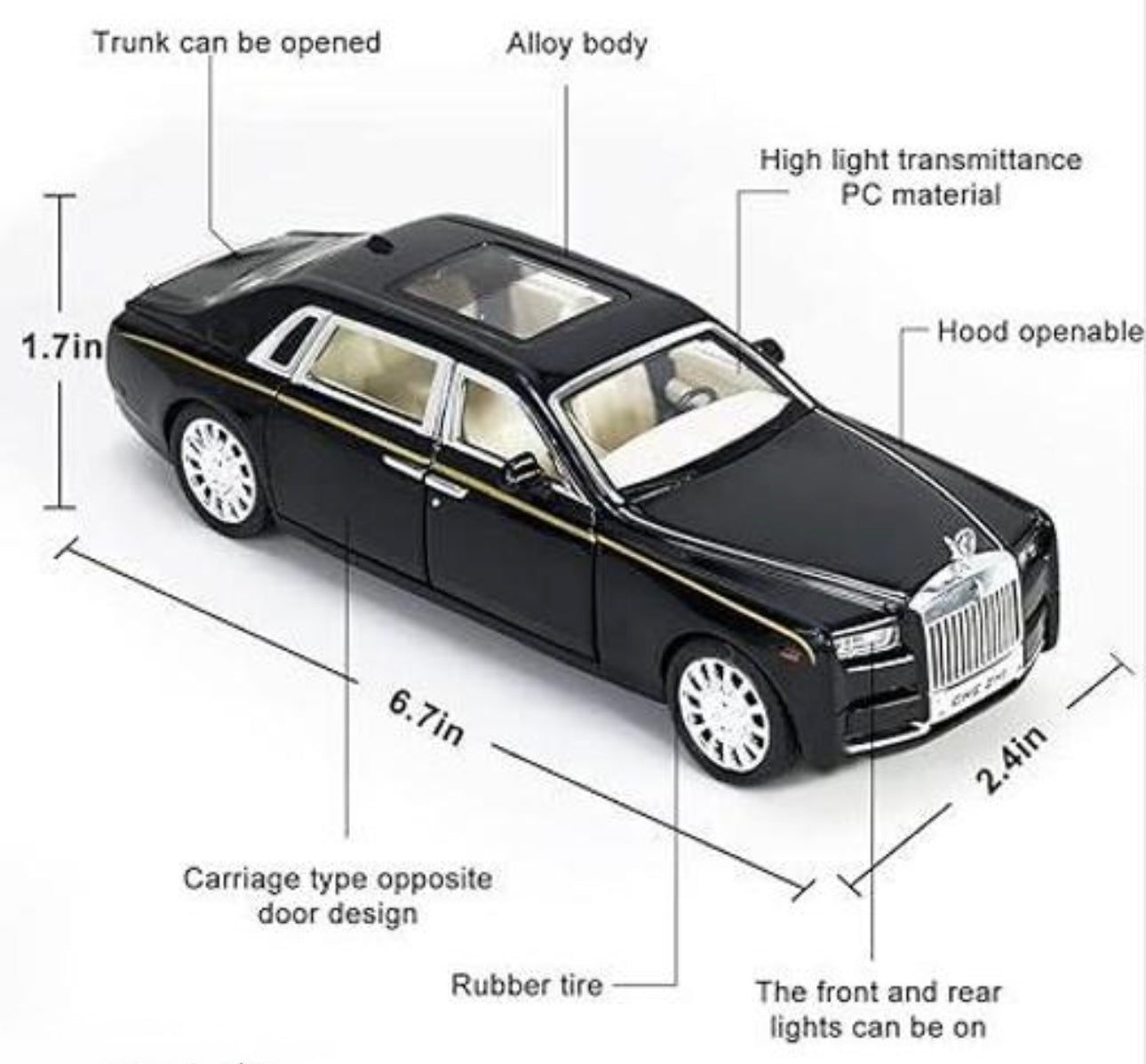 Rolls-Royce Phantom Model Miniature Zinc Alloy Pull Back Premium Toy Car