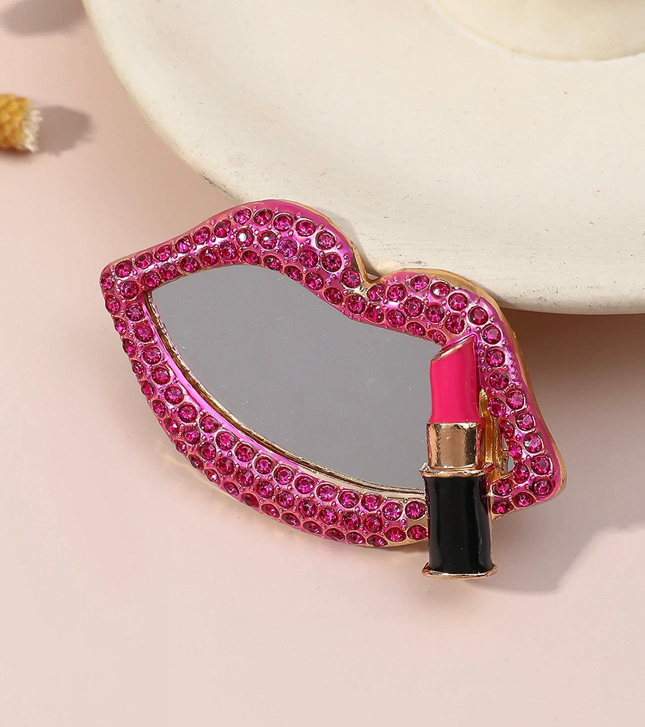 Rhinestones Studded Lip Shape Makeup Mirror