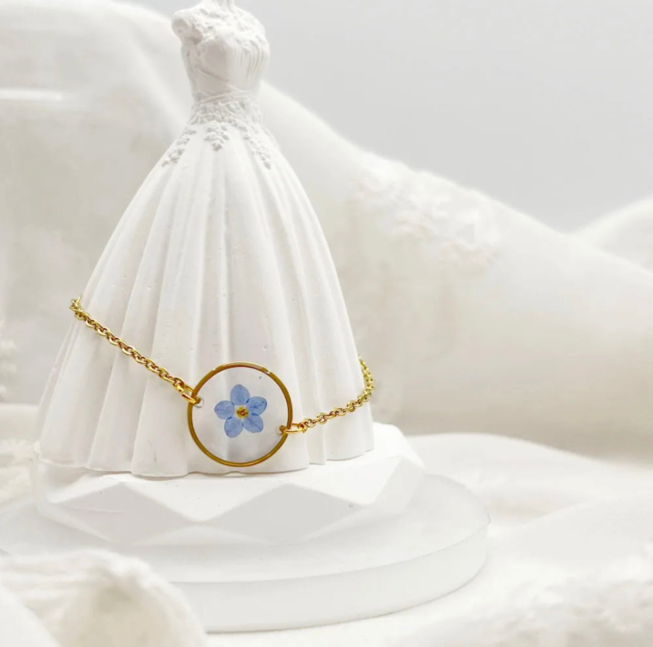 Petite Bracelet with Real Forget Me Not Dried Flower