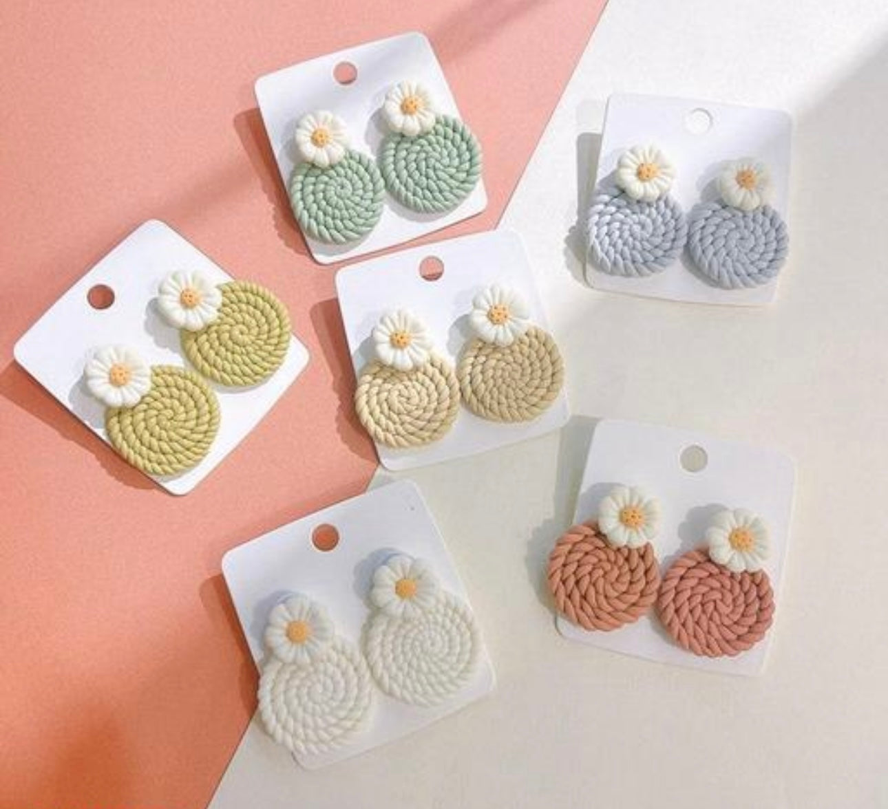 Colorful Flower Round Stud Earrings (6 Pairs)