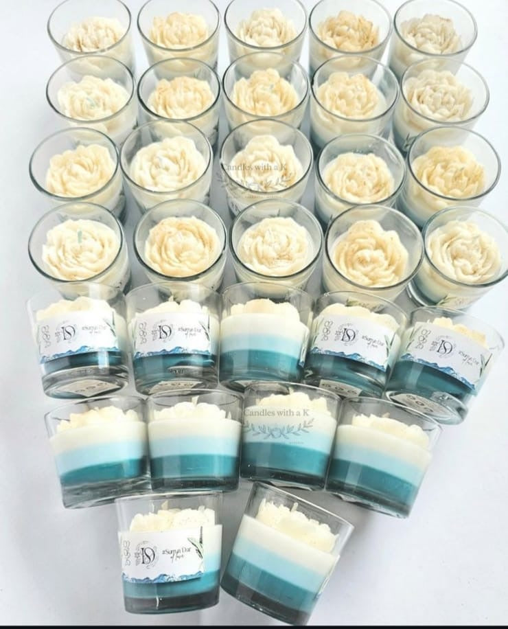 Flower Votive Candles for Return Gifts/Favours with Packaging & Personalised Tags/Stickers
