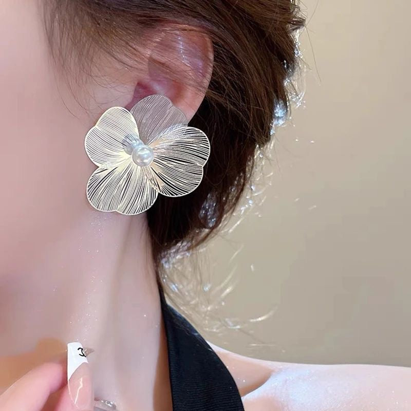 Translucent Large Metal Flower Earrings