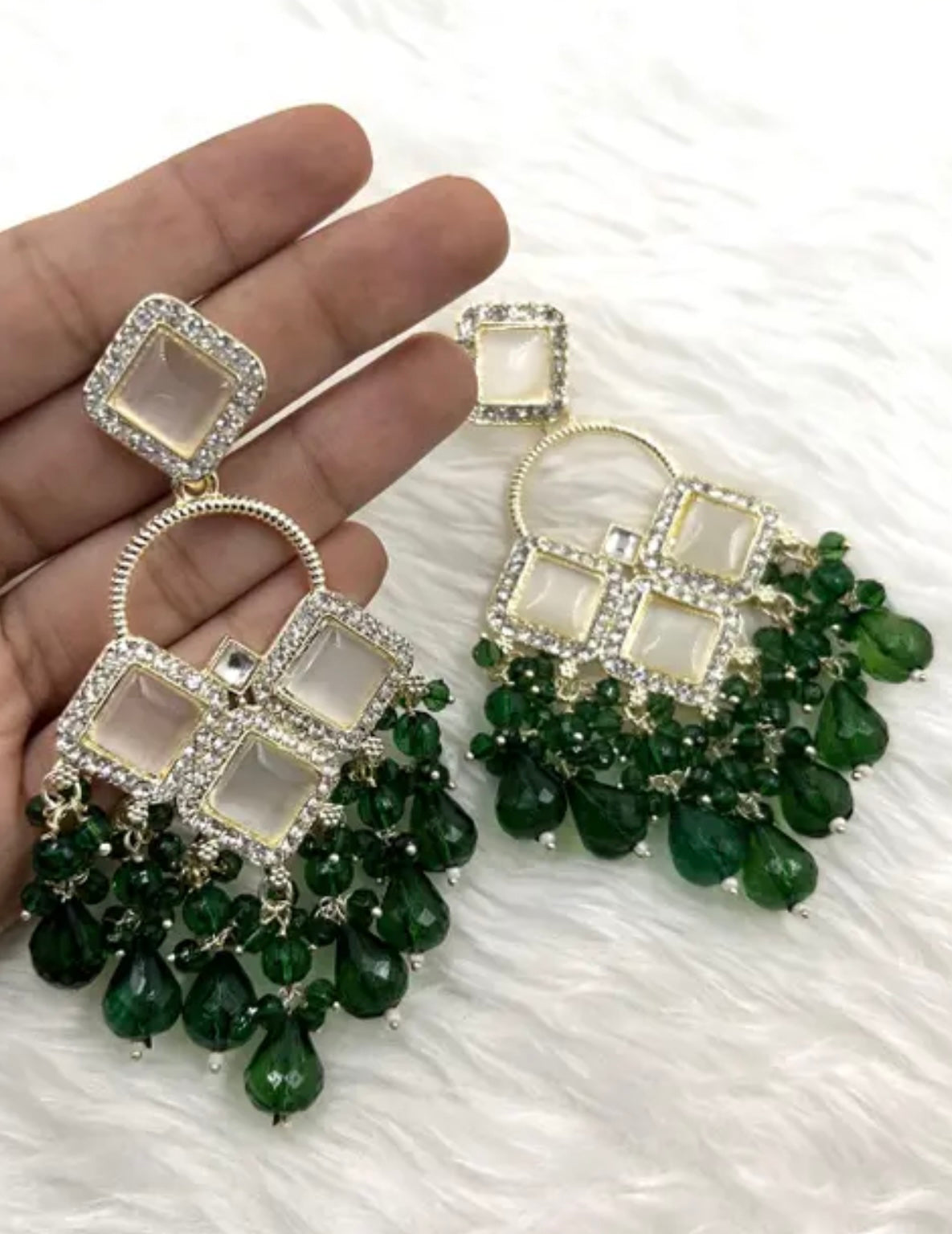 Crystal & Monalisa Stone Kundan Earrings