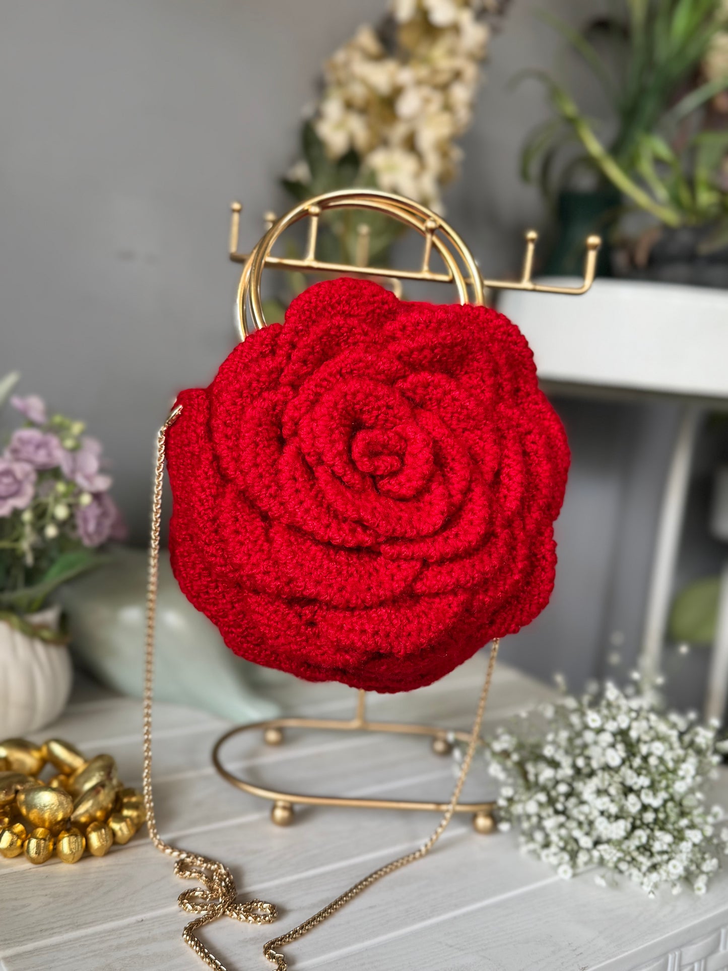 Exquisite Rose Shape Handmade Crochet Bag