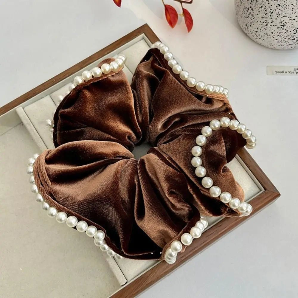 French Vintage Pearl Velvet Scrunchies - Set of 2