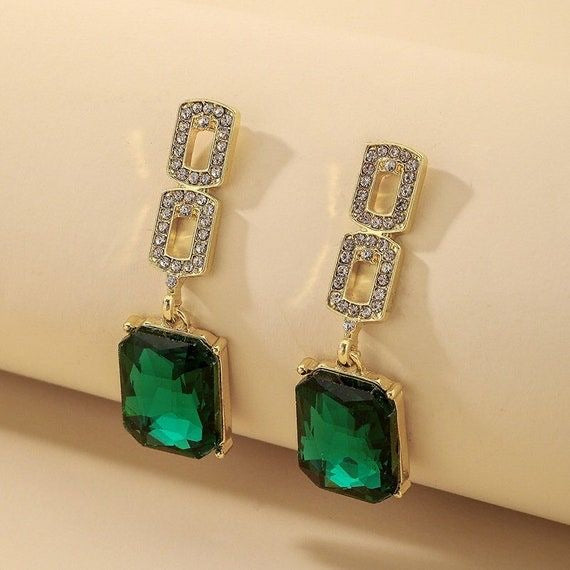 Classy Emerald Green Rhinestones Earrings