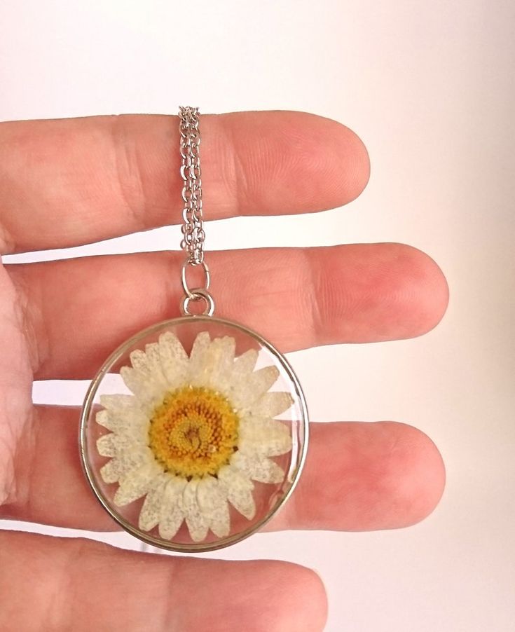 Pendants with Real Pressed Daisy Flower