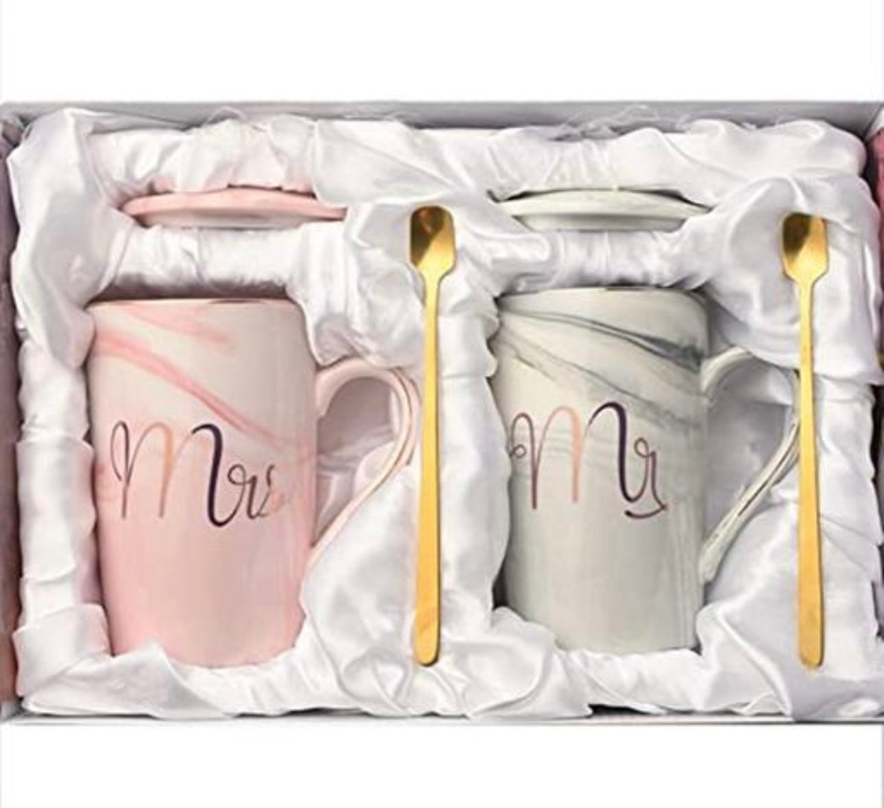 Mr & Mrs Mugs Set with Lid & Stirrer