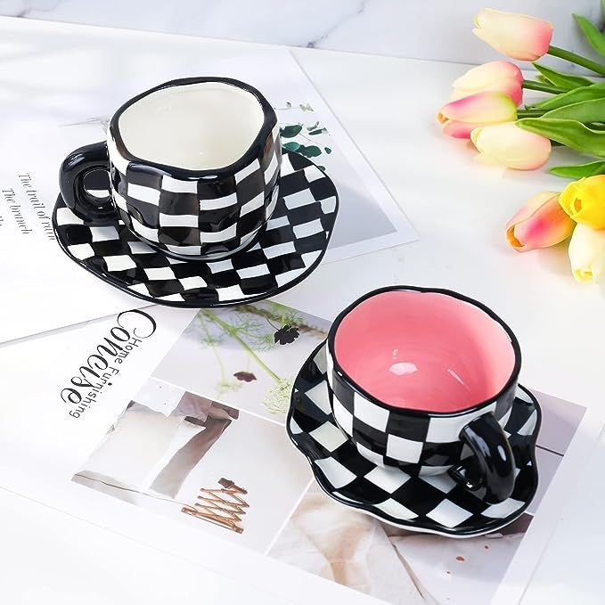 Checkered Mug and Saucer Set