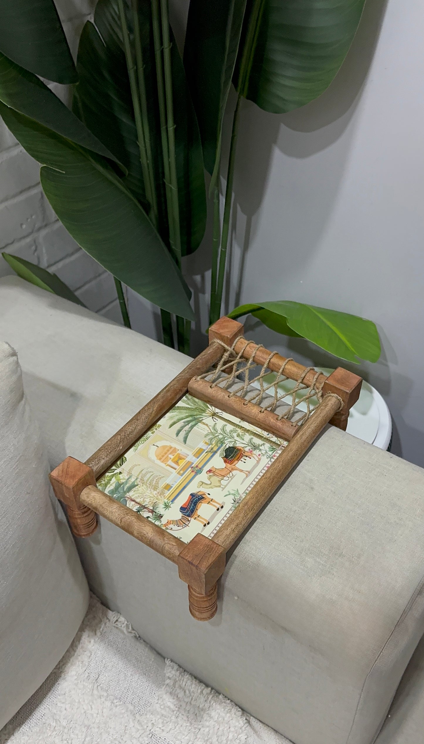 Aapno Rajasthan Ethnic Print Wooden Khatiya/Cot Tray