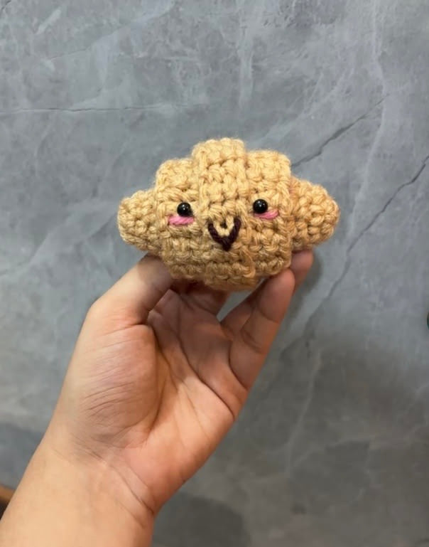 Cute Smiling Croissant Shape Crochet Keychain