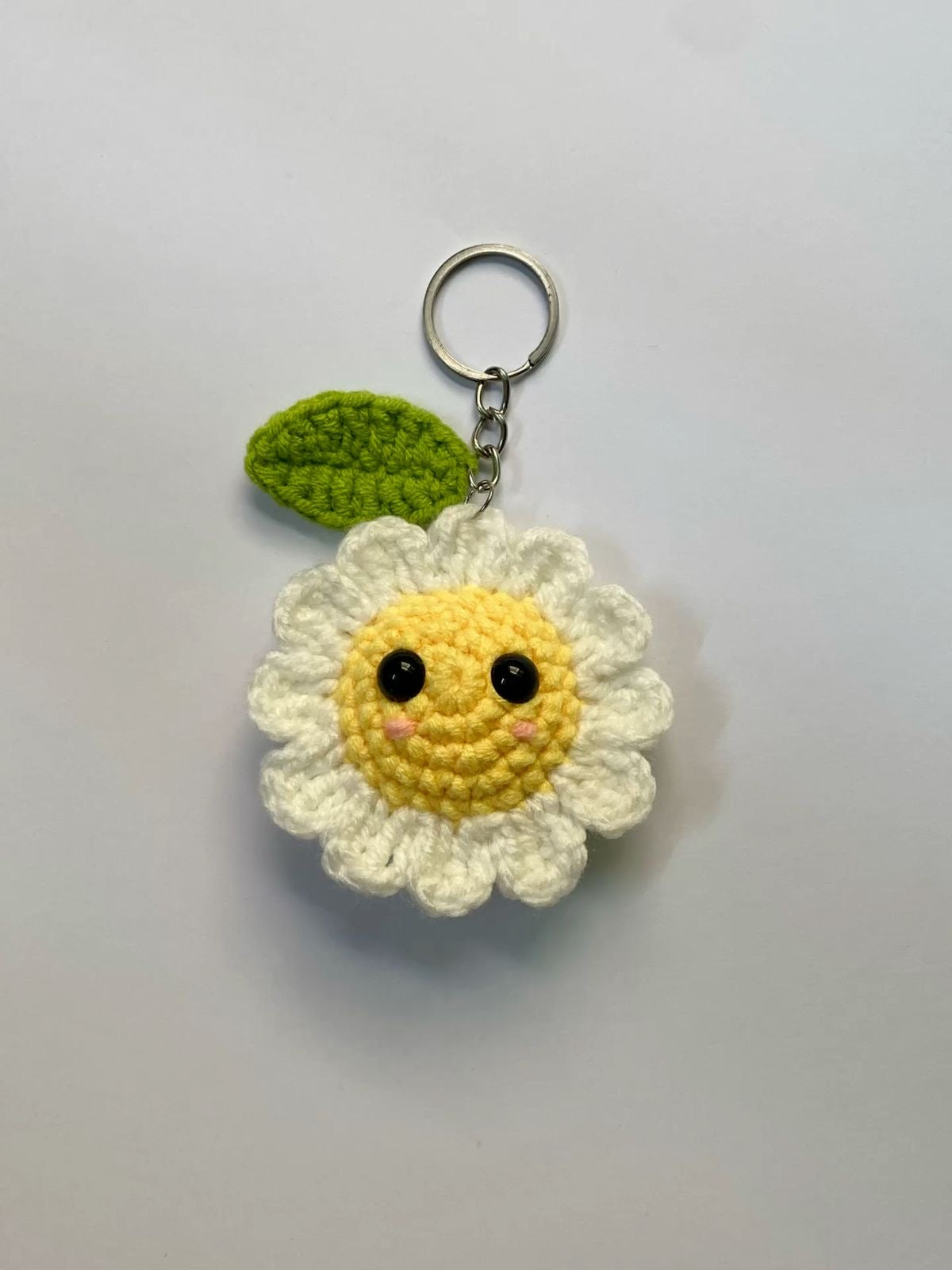 Adorable Smiling Daisy Crochet Keychain