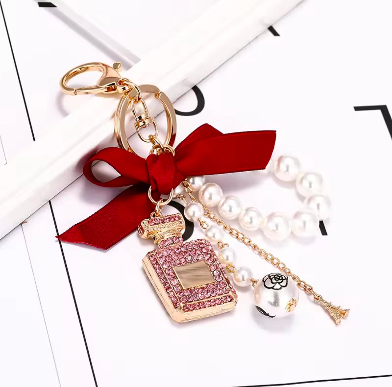 Perfume Shape Metal Rhinestones Keychain